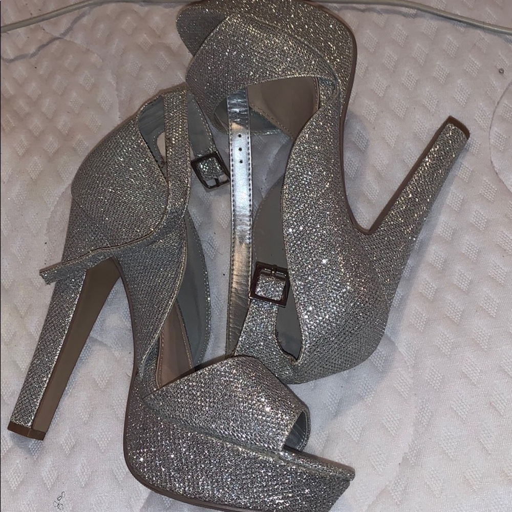 silver sequin heels